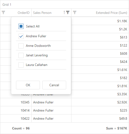 Grid Item Header Filter