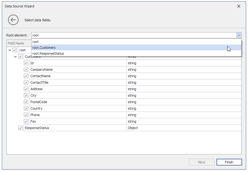 Select data fields