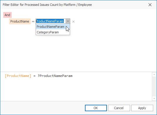 Filter Editor - Filter Criteria with Parameters