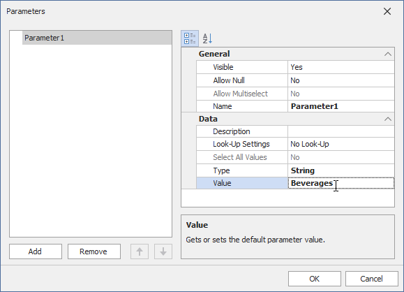 Dashboard Parameter Look-Up Settings - No Look-Up