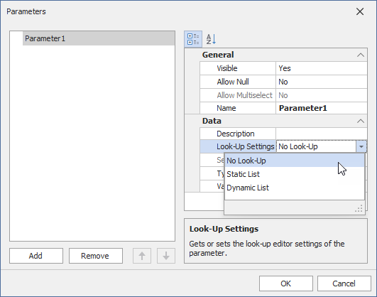 Parameters Dialog - Look-Up Settings