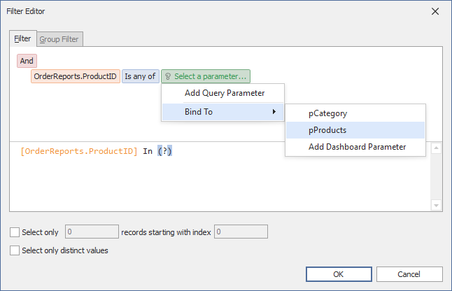 Dashboard for WinForms - Filter Queries