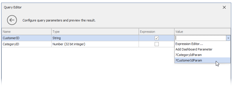 Query Editor - Configure Query Parameters