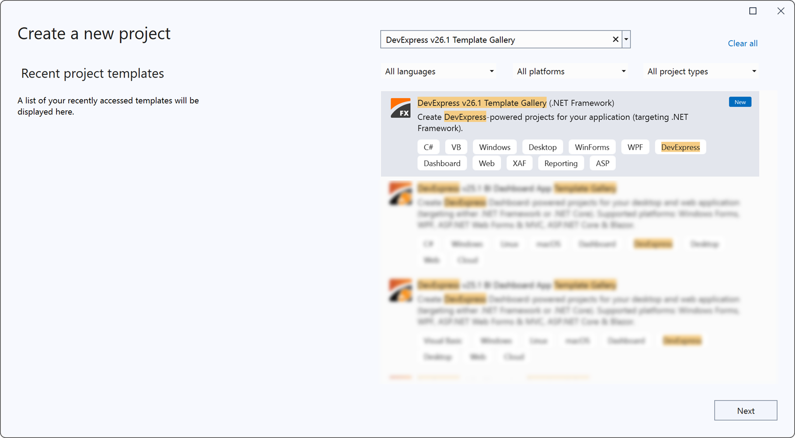 Visual Studio - DevExpress Template Gallery