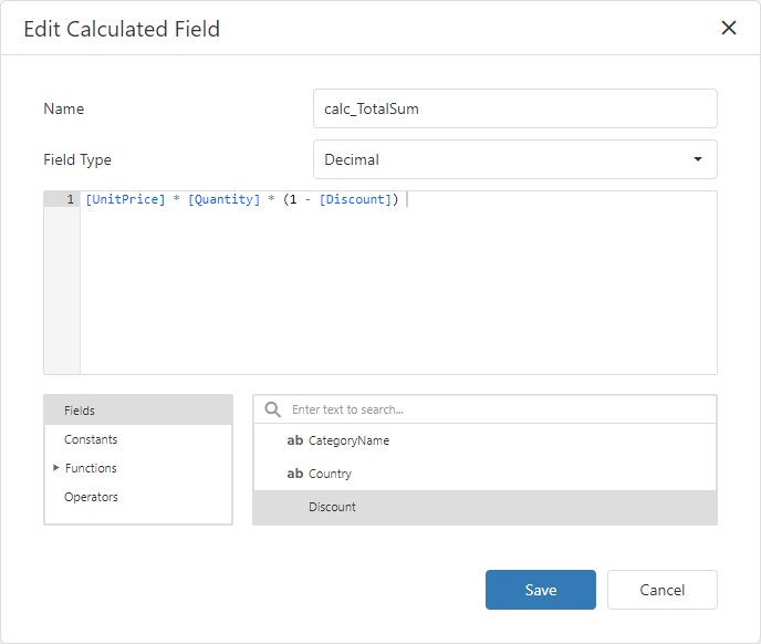 The Edit Calculated Field Window