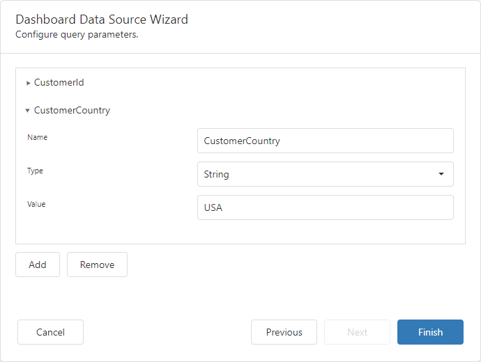 Data Source Wizard - Configure Query Parameters