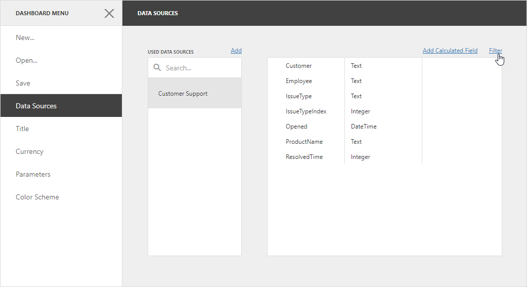 Data Sources - Filter Data Source