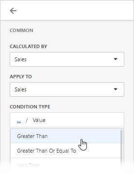 Web Dashboard - Select a Condition type