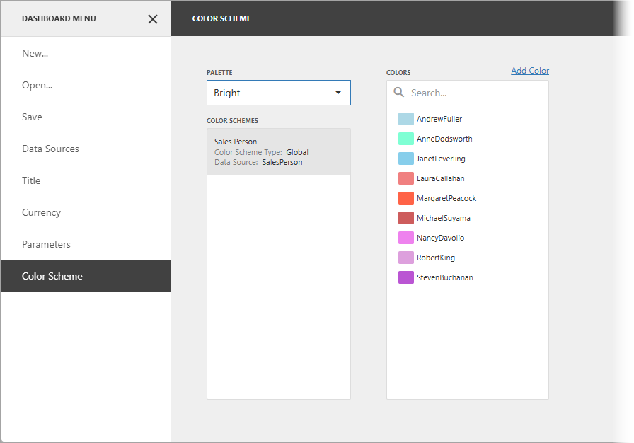 Coloring for Web Dashboard - Custom Colors in a Predefined Palette