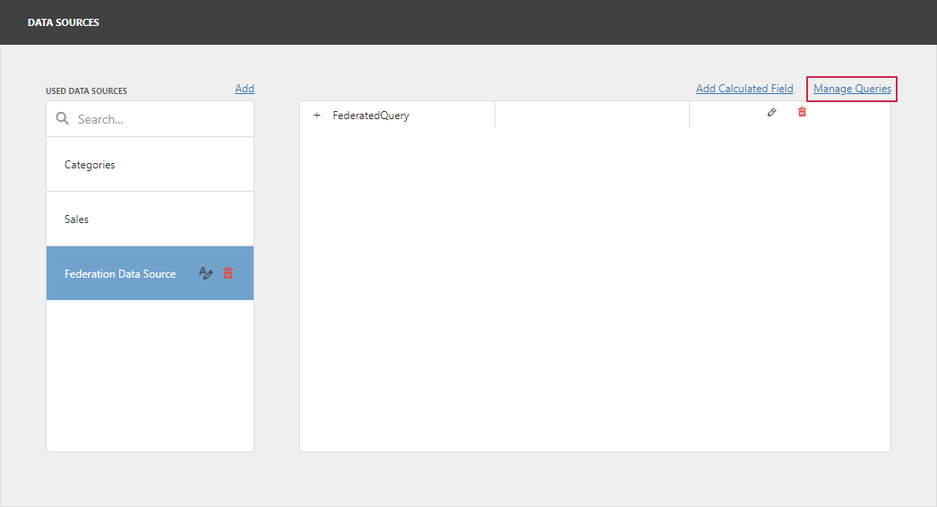 Web Dashboard - Invoke the Manage queries dialog for Data Federation