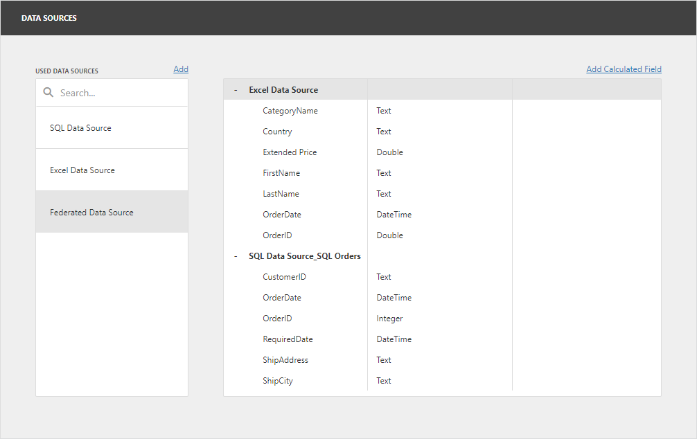 Dashboard Data Source Wizard for Data Federation - Resulted federated queries