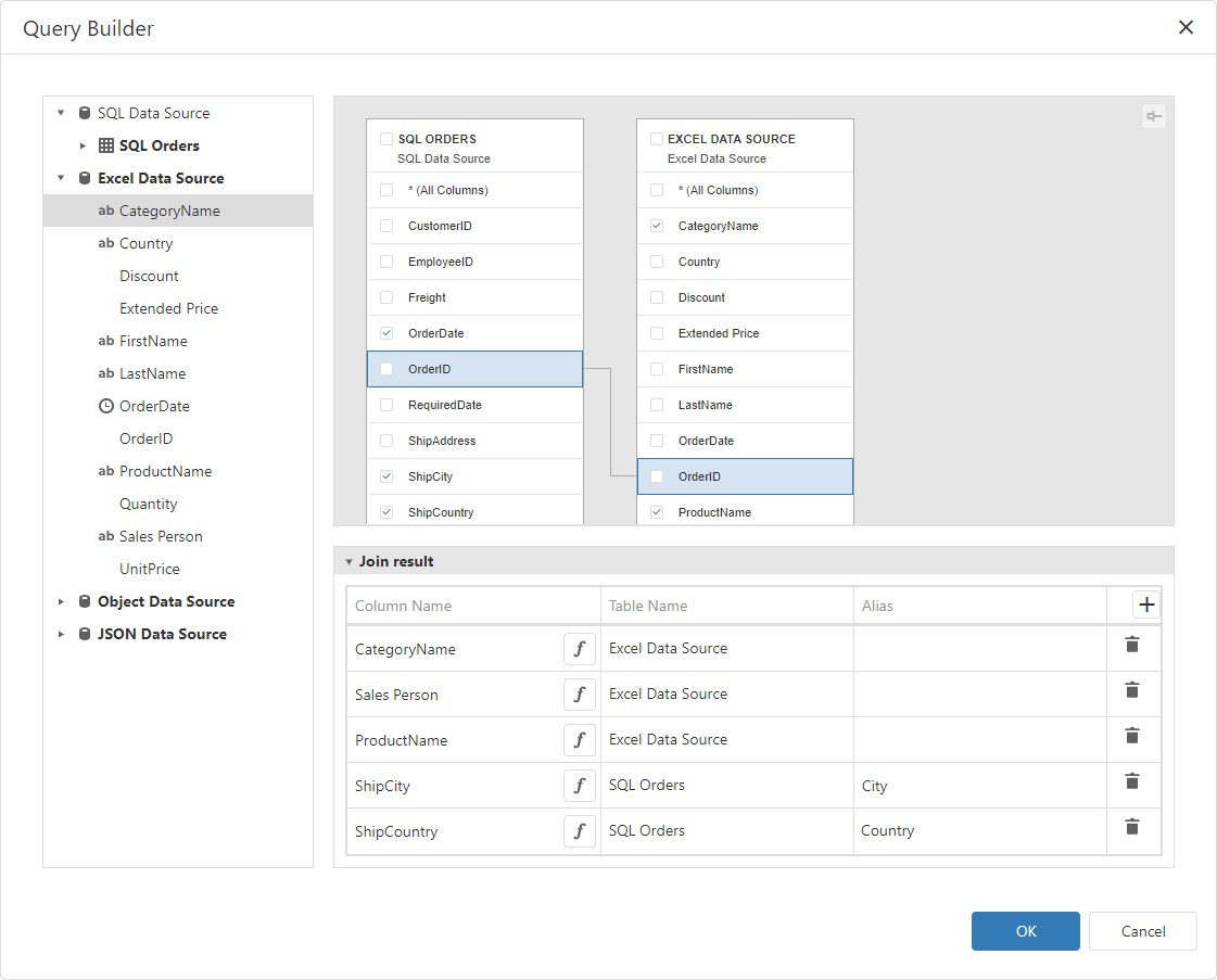 Query Builder for Data Federation - Join query