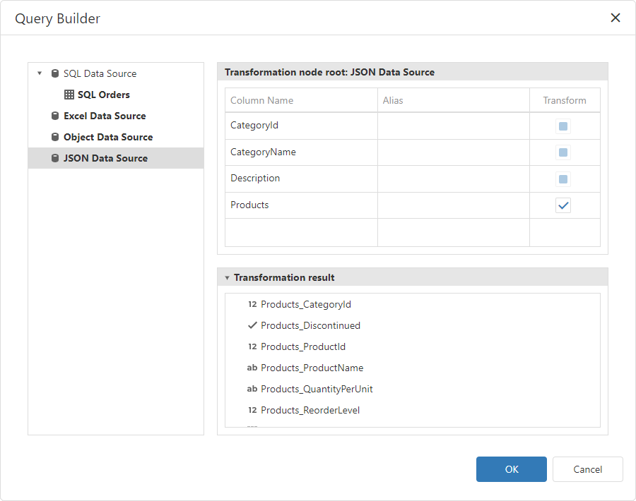 Query Builder for Data Federation - Transformation query