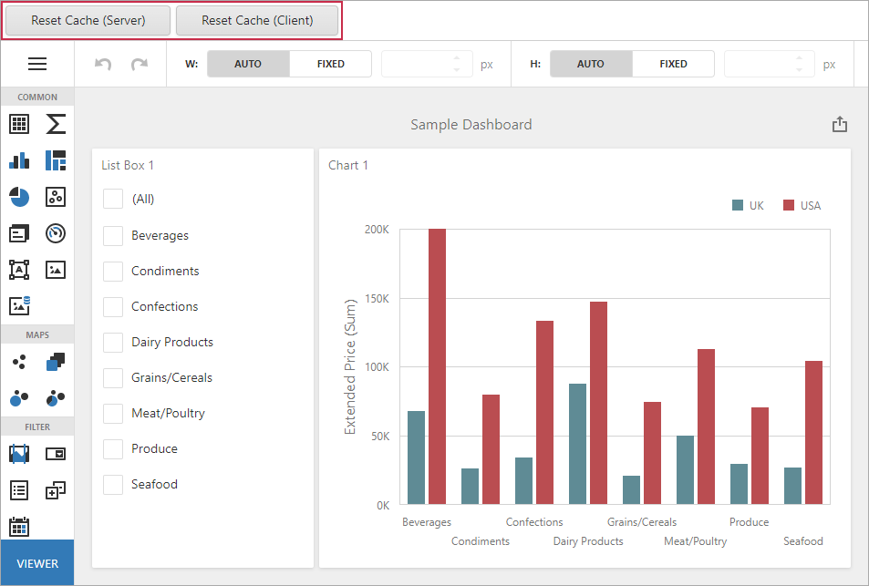 Web Dashboard - Reset cache example