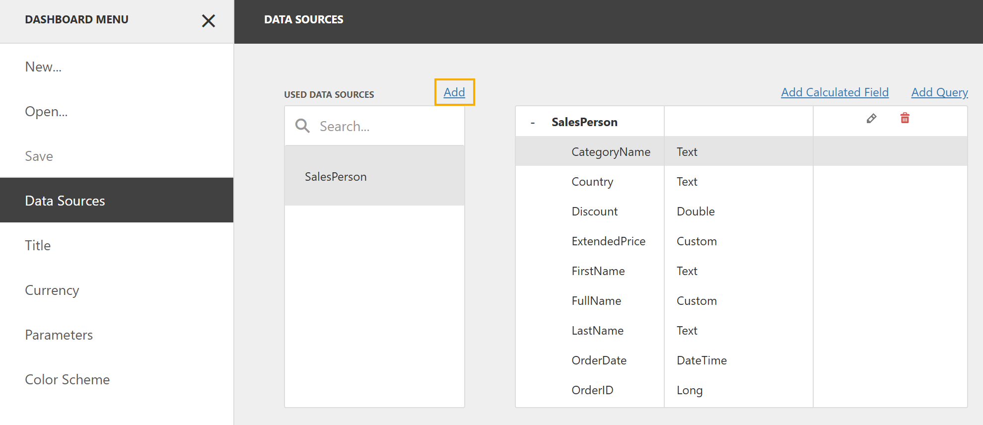Add a Data Source - Web Dashboard, DevExpress