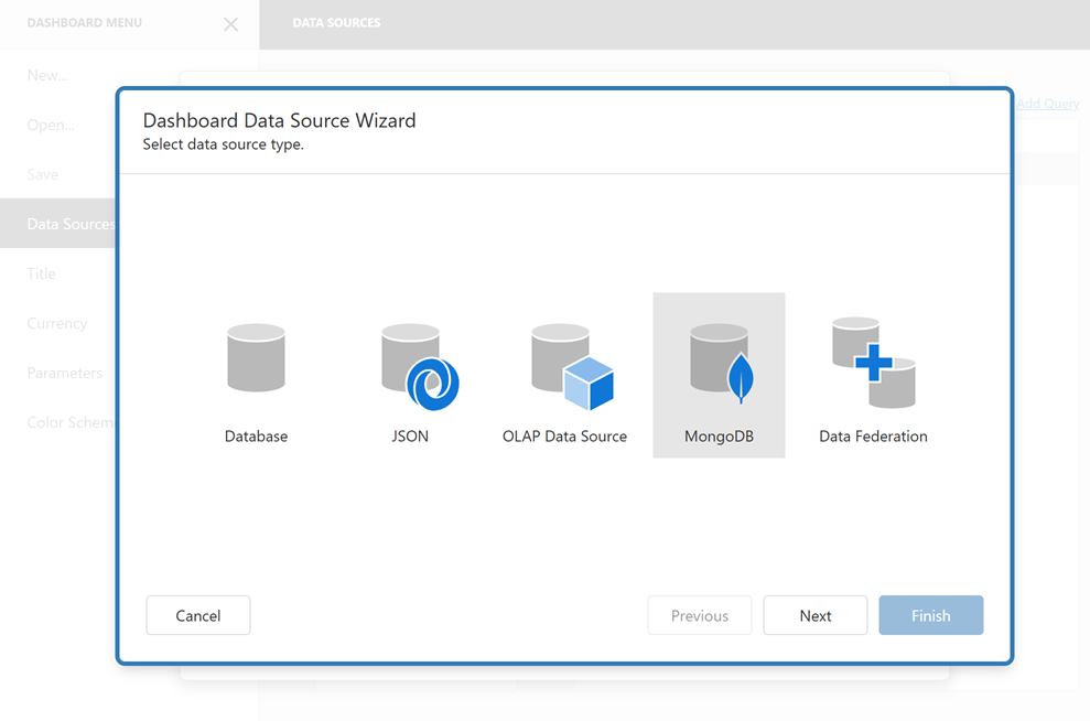 Create a MongoDB Data Source - Web Dashboard, DevExpress