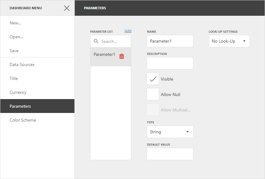 Web Dashboard - Add a New Dashboard Parameter