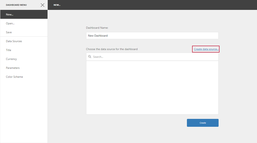 Web Dashboard - Create a data source
