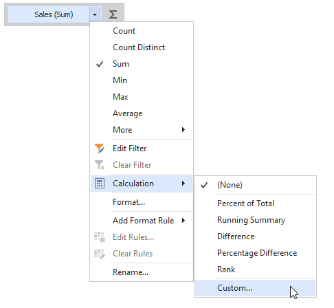 Data Item Menu - Custom Calculation