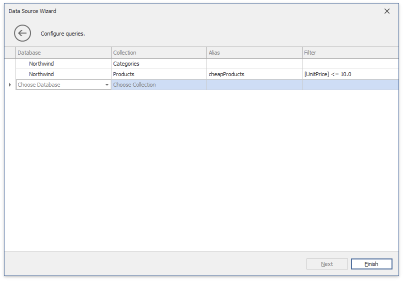 Data Source Wizard MongoDB specify quueries