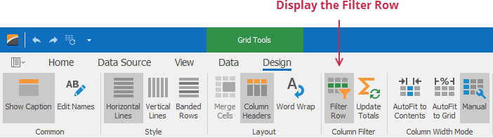 WinForms Designer - Display a filter row