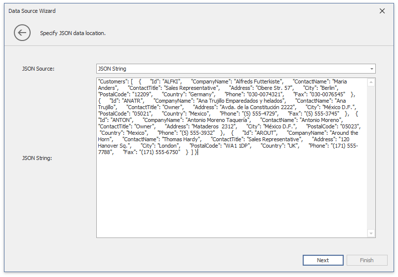 Specify JSON string location