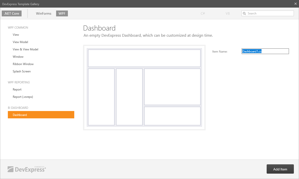 Create Dashboard component in Template Gallery