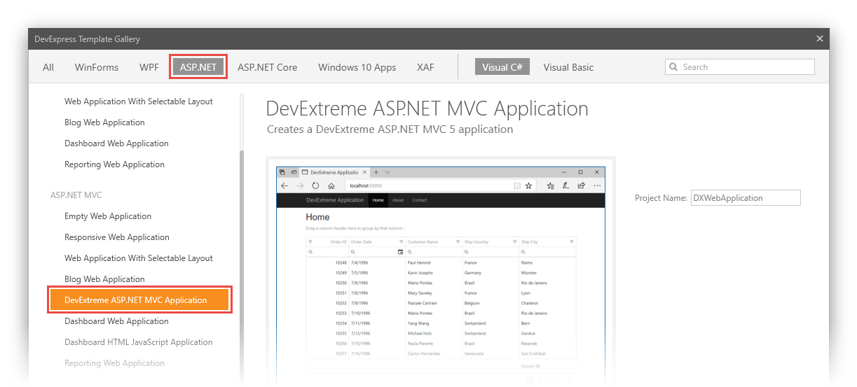 devexpress asp net