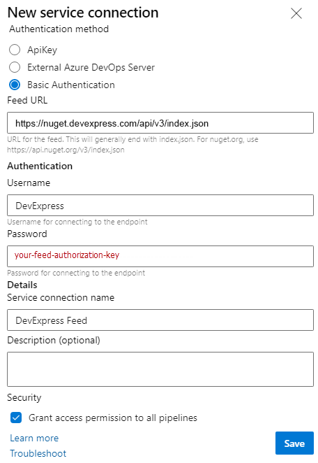 Azure Connection Settings