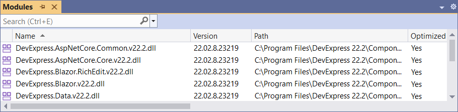 Visual Studio - the Modules Window