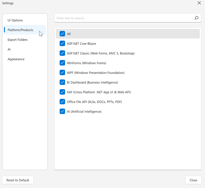 Localization Tool - Select Platforms/Products for Localization, DevExpress