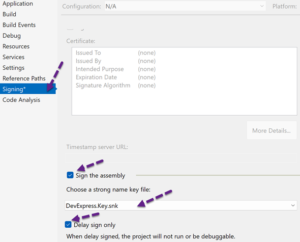 Localization Tool - Delayed Signing Properties in Visual Studio, DevExpress