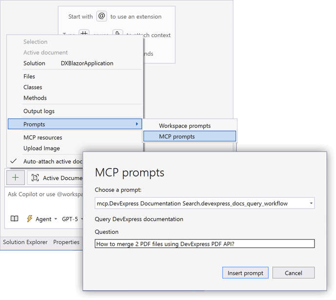 Visual Studio 2022 — DevExpress Built-in Prompt for MCP Server