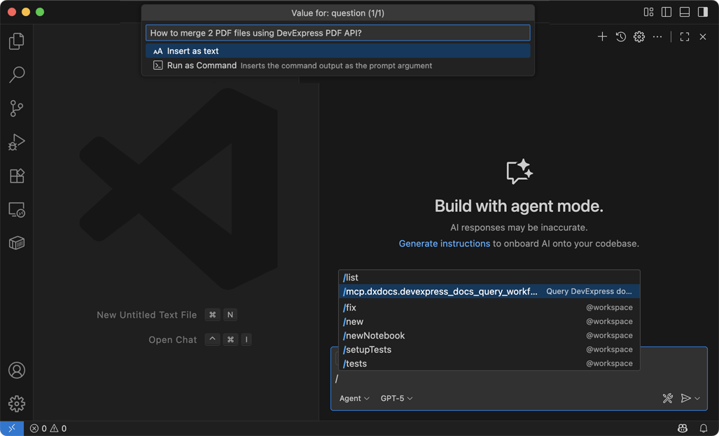 Visual Studio Code — DevExpress Built-in Prompt for MCP Server