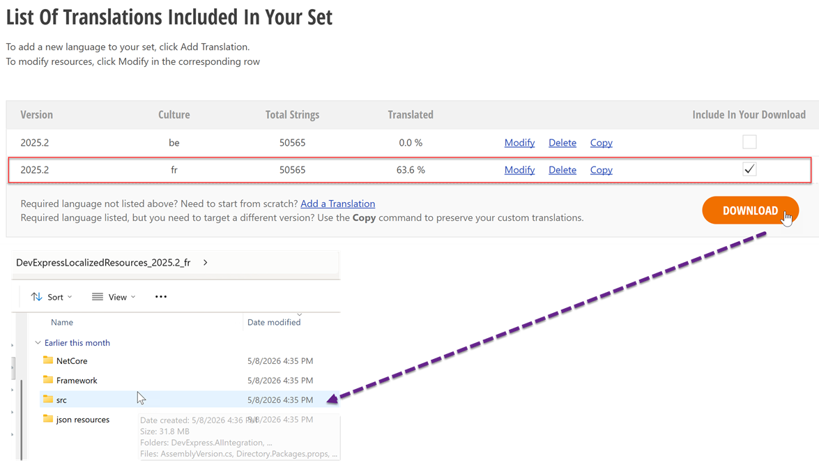 Download Translations from Localization Service, DevExpress