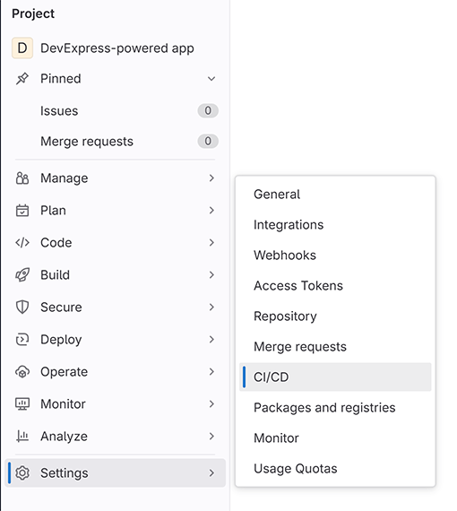 GitLab - Open Project CI/CD Settings