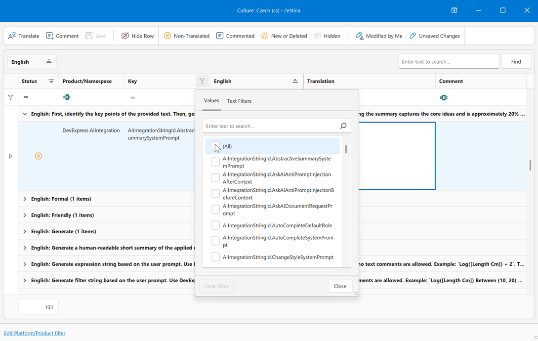 Localization Tool - Grid Filter Popup, DevExpress