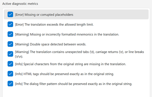 Localization Tool - Diagnostic Metrics, DevExpress