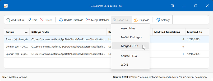 Localization Tool - Export to Merged RESX, DevExpress