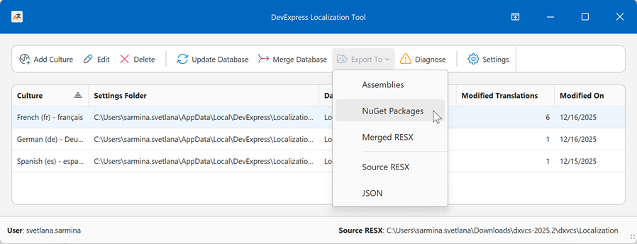 Localization Tool - Export to NuGet Packages, DevExpress