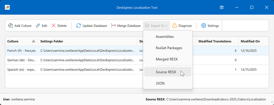 Localization Tool - Export to Source RESX, DevExpress