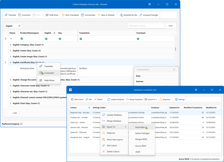 DevExpress Localization Tool