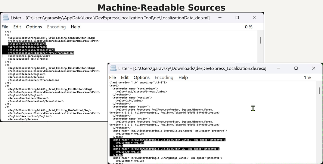 Localization Tool - Machine-readable Sources, DevExpress