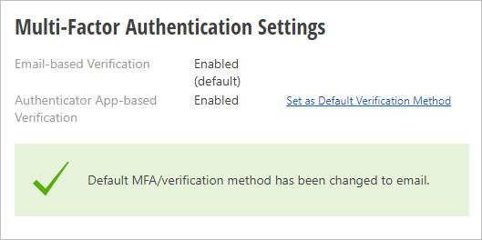 MFA Settings - Default Verification Method