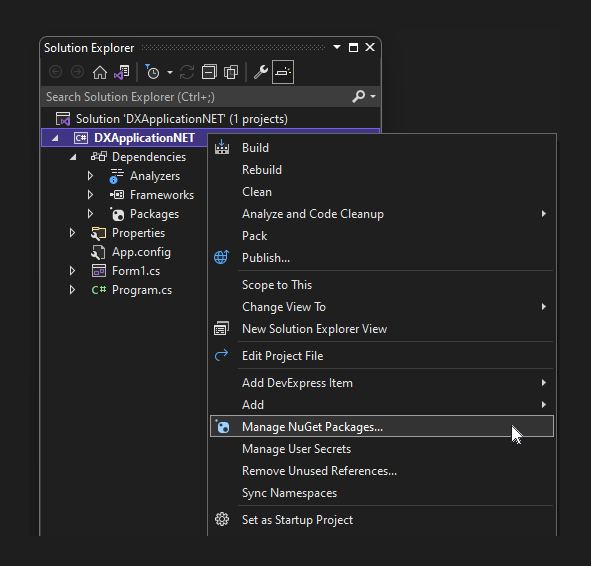 Open Visual Studio NuGet Package Manager