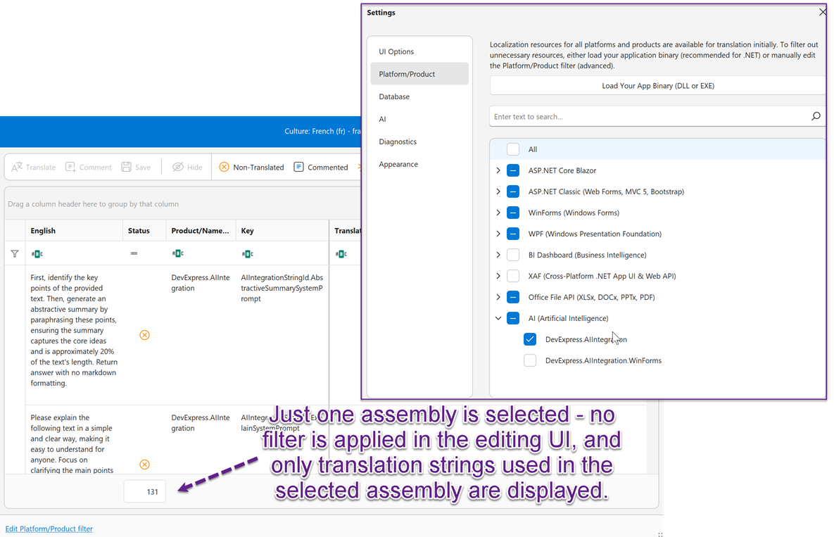 Localization Tool - Platform/Product Filter, DevExpress