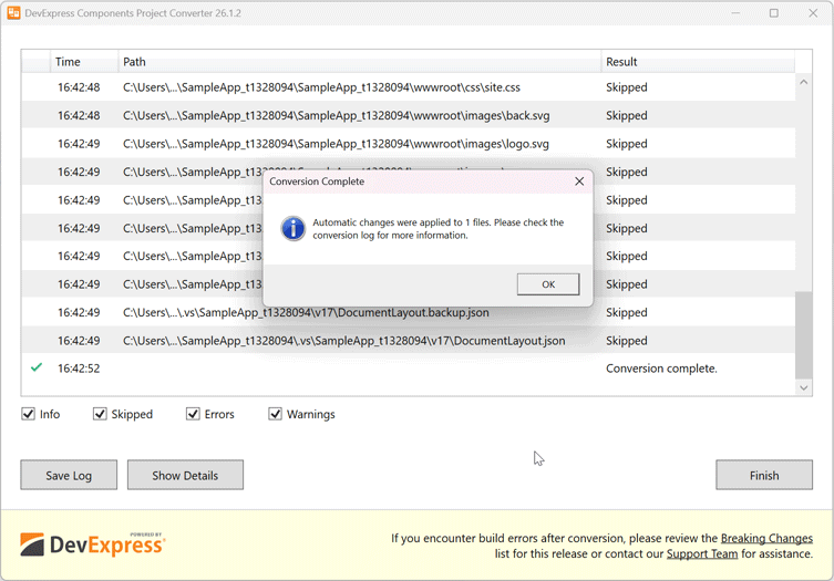 DevExpress Project Converter - Conversion Results