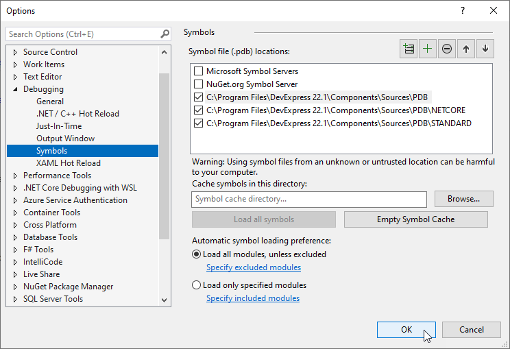 Debug DevExpress .NET Source Code with PDB Symbols | General Information |  DevExpress Documentation