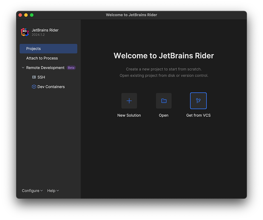 Open the Project in JetBrains Rider