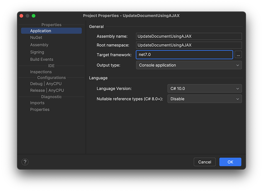 Check the Target Framework in JetBrains Rider